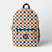 Niedlich Retro-Checkerboard Monogram Navy Orange A Bedruckter Rucksack (Vorderseite)
