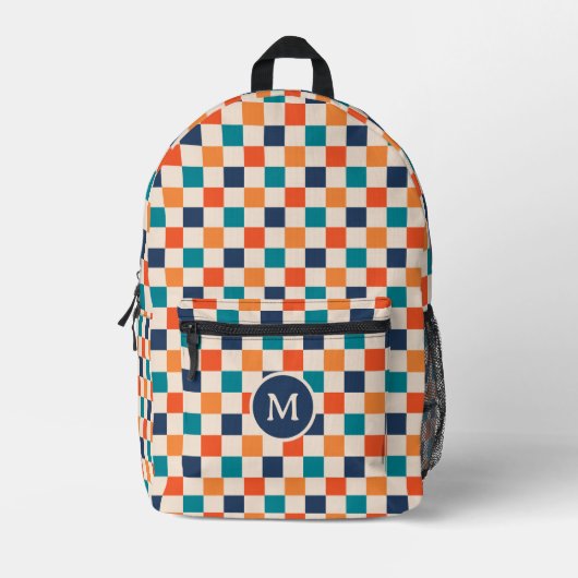 Niedlich Retro-Checkerboard Monogram Navy Orange A Bedruckter Rucksack (Vorderseite)