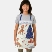 Niedlich Retro Christmas Fox Kinder Personalisiert Schürze (Insitu)