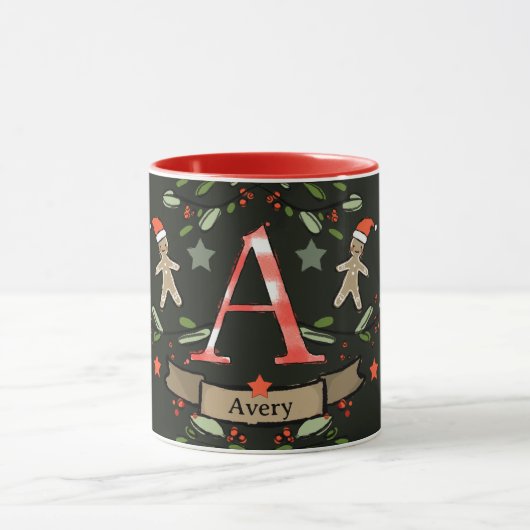 Niedlich Retro Christmas Monogram "A" mit Namen Tasse (Zentrum)