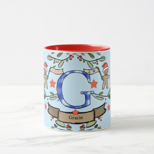 Niedlich Retro Christmas Monogram "G" mit Namen Tasse (Zentrum)