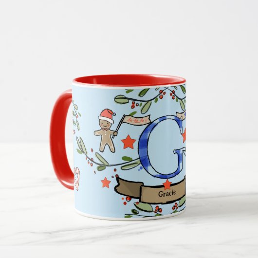 Niedlich Retro Christmas Monogram "G" mit Namen Tasse (Vorderseite Links)