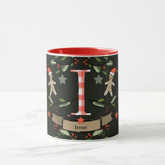 Niedlich Retro Christmas Monogram "I" mit Namen Tasse (Zentrum)
