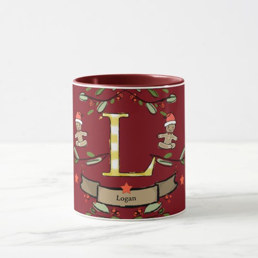 Niedlich Retro Christmas Monogram "L" mit Namen Tasse (Zentrum)