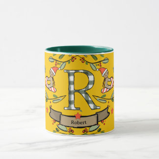 Niedlich Retro Christmas Monogram "R" mit Namen Tasse