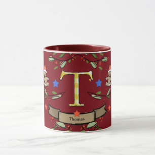 Niedlich Retro Christmas Monogram "T" mit Namen Tasse