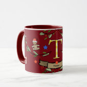 Niedlich Retro Christmas Monogram "T" mit Namen Tasse (Vorderseite Links)