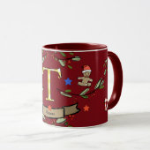 Niedlich Retro Christmas Monogram "T" mit Namen Tasse (VorderseiteRechts)