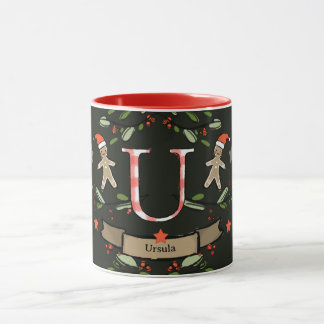 Niedlich Retro Christmas Monogram "U" mit dem Name Tasse