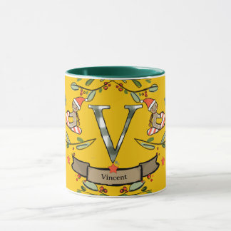 Niedlich Retro Christmas Monogram "V" mit Namen Tasse
