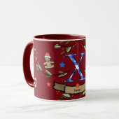 Niedlich Retro Christmas Monogram "X" mit Namen Tasse (Vorderseite Links)
