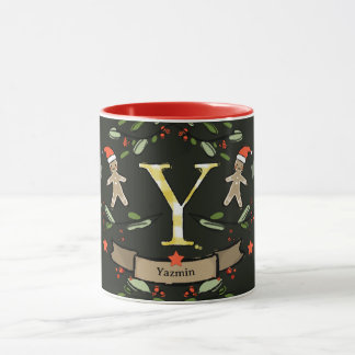 Niedlich Retro Christmas Monogram "Y" mit Namen Tasse