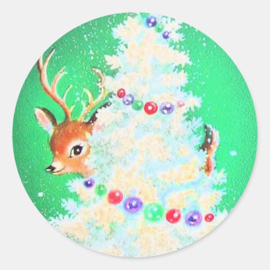 Niedlich Retro Christmas Peking Baby Deer Runder Aufkleber (Vorderseite)