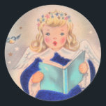 Niedlich Retro Christmas Singing Angel Girl Runder Aufkleber<br><div class="desc">Niedlich Retro Weihnachten Singing Angel Girl Classic Round Sticker.</div>