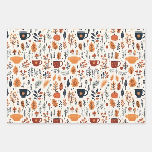 Niedlich Retro Cosy Fall Pattern Geschenkpapier Set (Vorderseite 3)