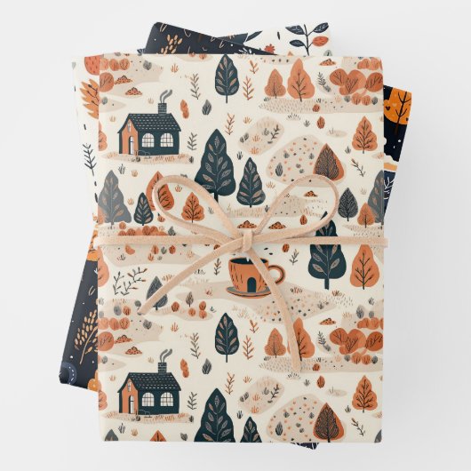 Niedlich Retro Cosy Fall Pattern Geschenkpapier Set (Beispiel)