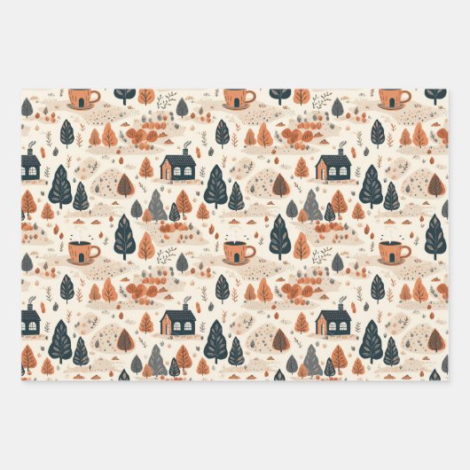 Niedlich Retro Cosy Fall Pattern Geschenkpapier Set (Vorderseite)