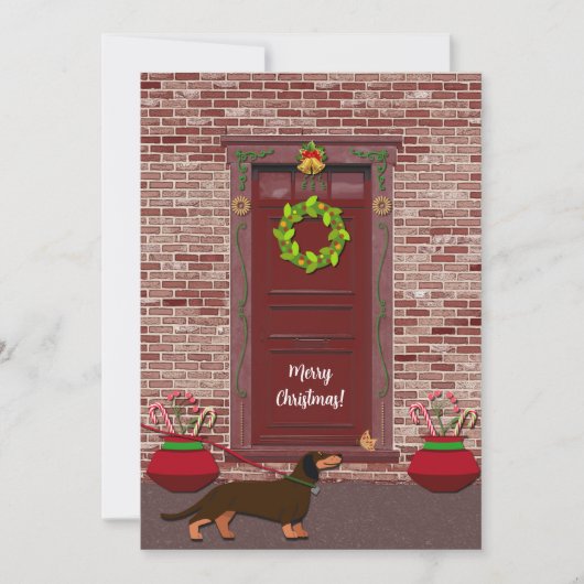 Niedlich Retro Dackel Hund Weihnachtswohnung Feiertagskarte (Vorderseite)