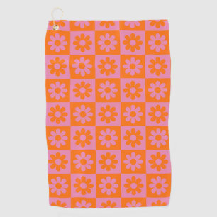 Niedlich Retro Daisy Blume überprüft rosa Orange Golfhandtuch