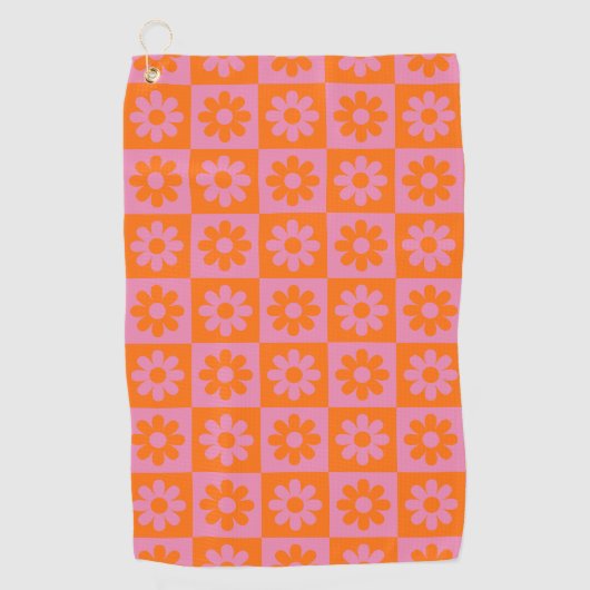 Niedlich Retro Daisy Blume überprüft rosa Orange Golfhandtuch (Vorderseite)
