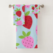 Niedlich Retro Erdbeere Frucht Muster Rosa Blau Badhandtuch Set (Insitu)