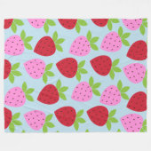 Niedlich Retro Erdbeere Frucht Muster Rosa Blau Fleecedecke (Vorderseite (Horizontal))