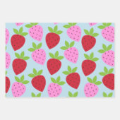 Niedlich Retro Erdbeere Frucht Muster Rosa Blau Geschenkpapier Set (Vorderseite 2)