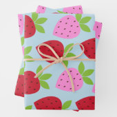 Niedlich Retro Erdbeere Frucht Muster Rosa Blau Geschenkpapier Set (Beispiel)