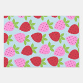 Niedlich Retro Erdbeere Frucht Muster Rosa Blau Geschenkpapier Set (Vorderseite)