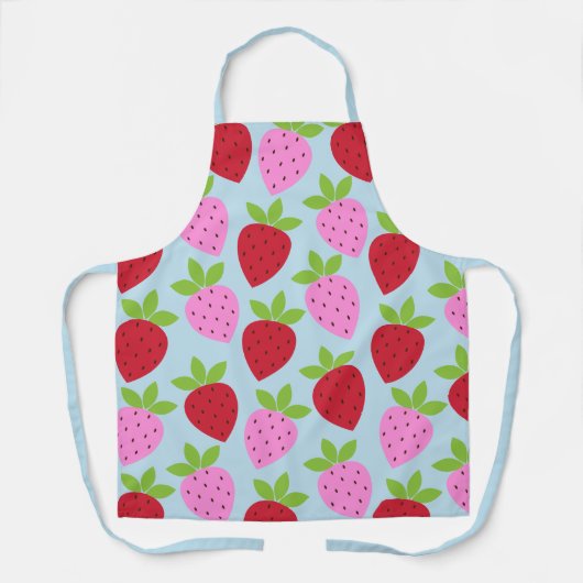 Niedlich Retro Erdbeere Frucht Muster Rosa Blau Schürze (Vorderseite)