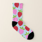 Niedlich Retro Erdbeere Frucht Muster Rosa Blau Socken (Rechts - Außen)