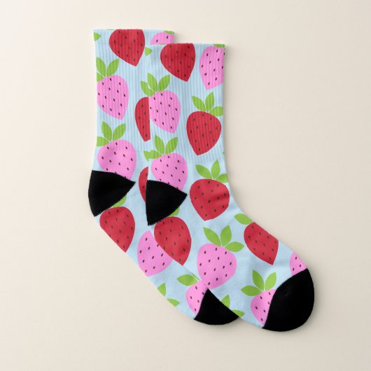 Niedlich Retro Erdbeere Frucht Muster Rosa Blau Socken (Paar)