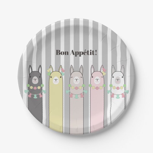 Niedlich Retro farbenfrohe Llamas Kids Party Pappteller (Vorderseite)