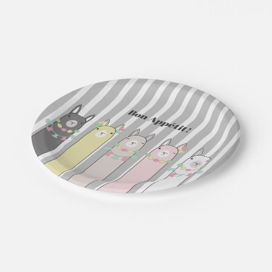 Niedlich Retro farbenfrohe Llamas Kids Party Pappteller (Schrägansicht)