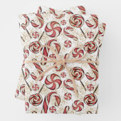 Niedlich Retro Festive Candy Cane Lollipops Muster Geschenkpapier Set (Beispiel)
