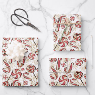 Niedlich Retro Festive Candy Cane Lollipops Muster Geschenkpapier Set