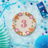 Niedlich Retro-Floral 3 | Mädchen Dritter Geburtst Pappteller (Party)