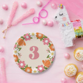 Niedlich Retro-Floral 3 | Mädchen Dritter Geburtst Pappteller (Party)