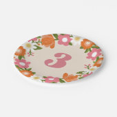 Niedlich Retro-Floral 3 | Mädchen Dritter Geburtst Pappteller (Schrägansicht)