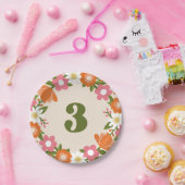 Niedlich Retro-Floral 3 | Mädchen Dritter Geburtst Pappteller (Party)