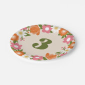 Niedlich Retro-Floral 3 | Mädchen Dritter Geburtst Pappteller (Schrägansicht)