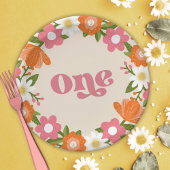 Niedlich Retro-Floral One | Baby's First Birthday Pappteller