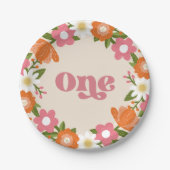 Niedlich Retro-Floral One | Baby's First Birthday Pappteller (Vorderseite)
