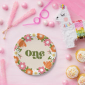 Niedlich Retro-Floral One | Baby's First Birthday Pappteller (Party)