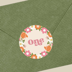 Niedlich Retro-Floral One Baby's First Birthday Runder Aufkleber