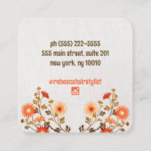 Niedlich Retro Floral Orange Wildblumen Quadratische Visitenkarte (Rückseite)