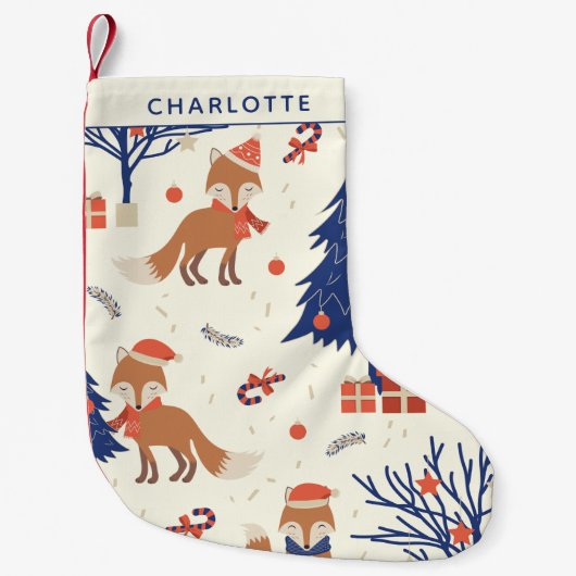 Niedlich Retro Fox und Weihnachtsbaum Personalisie Kleiner Weihnachtsstrumpf (Vorderseite)