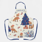 Niedlich Retro Fox und Weihnachtsbaum Personalisie Schürze (Vorderseite)