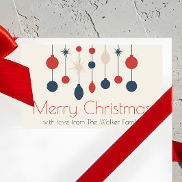 Niedlich Retro Frohe Weihnachten Red Blue Ornament Rechteckiger Aufkleber