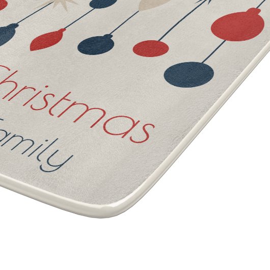 Niedlich Retro Frohe Weihnachten Red Blue Ornament Schneidebrett (Ecke)